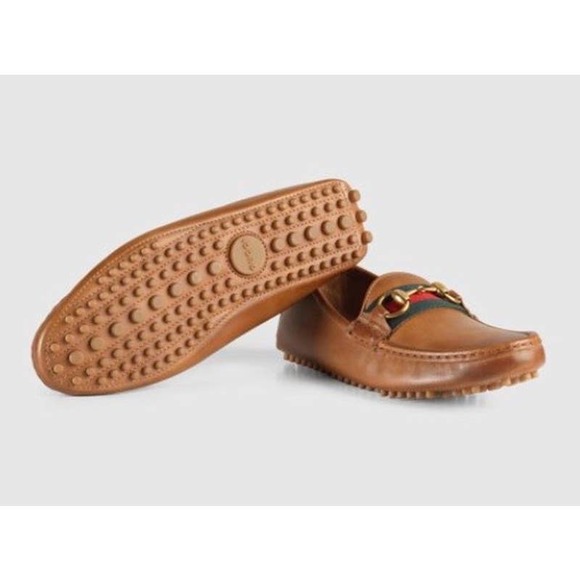 Gucci Web Horsebit Leather Driver Moccasins in Brown - Picture 14 of 16